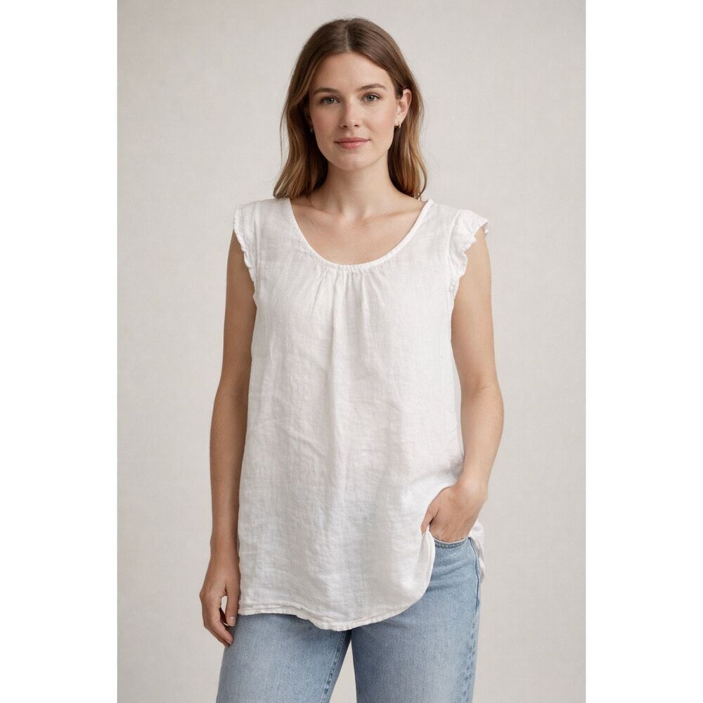 Terzo Millennio Italy 100% Linen White Tunic Top Women M Boho Lagenlook